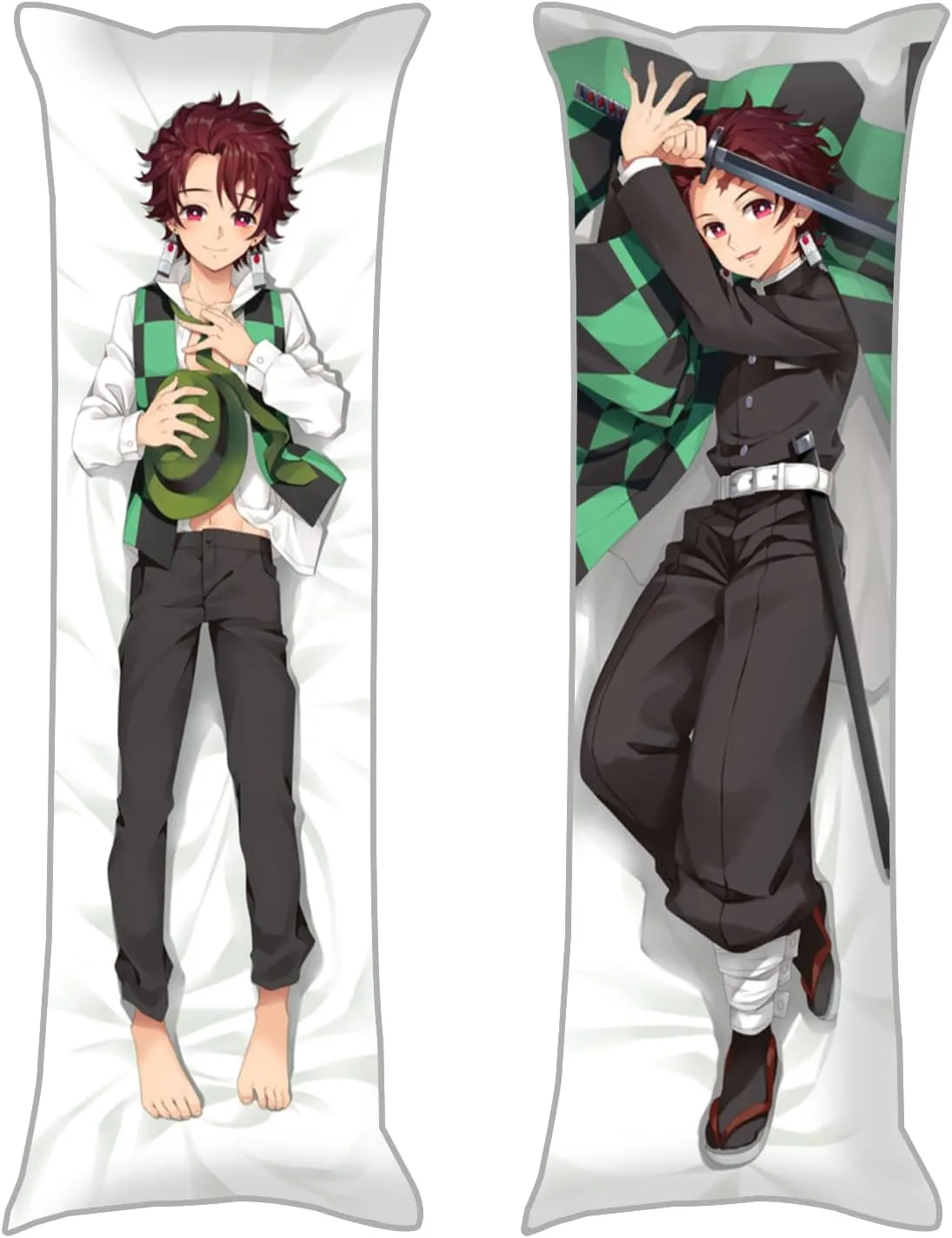 Dakimakura Anime Chainsaw Man Japanese Hugging Body Pillow Case, Double-Sided Print Bedding Decorative Pillowcase,Throw Pillow Cover Peach Skin (19"x59"/50x150cm) (Kamado Tanjirou)