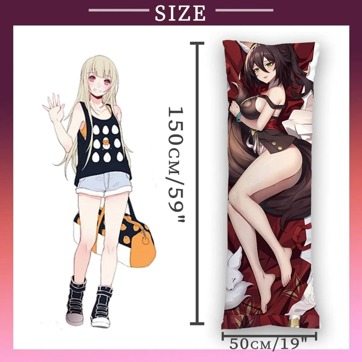 Dakimakura Anime Chainsaw Man Japanese Hugging Body Pillow Case, Double-Sided Print Bedding Decorative Pillowcase,Throw Pillow Cover Peach Skin (19"x59"/50x150cm) (Kamado Tanjirou)