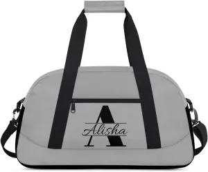 Dark Gray Personalized Duffel Bag, Custom Travel Bag with Name, Initial Weekender Overnight Bag Monogram Sport Gym Bags for Women Men