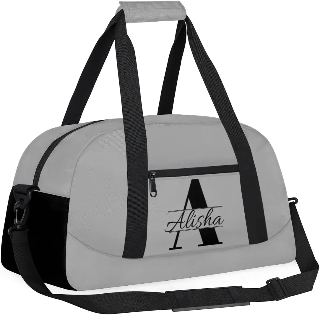Dark Gray Personalized Duffel Bag, Custom Travel Bag with Name, Initial Weekender Overnight Bag Monogram Sport Gym Bags for Women Men
