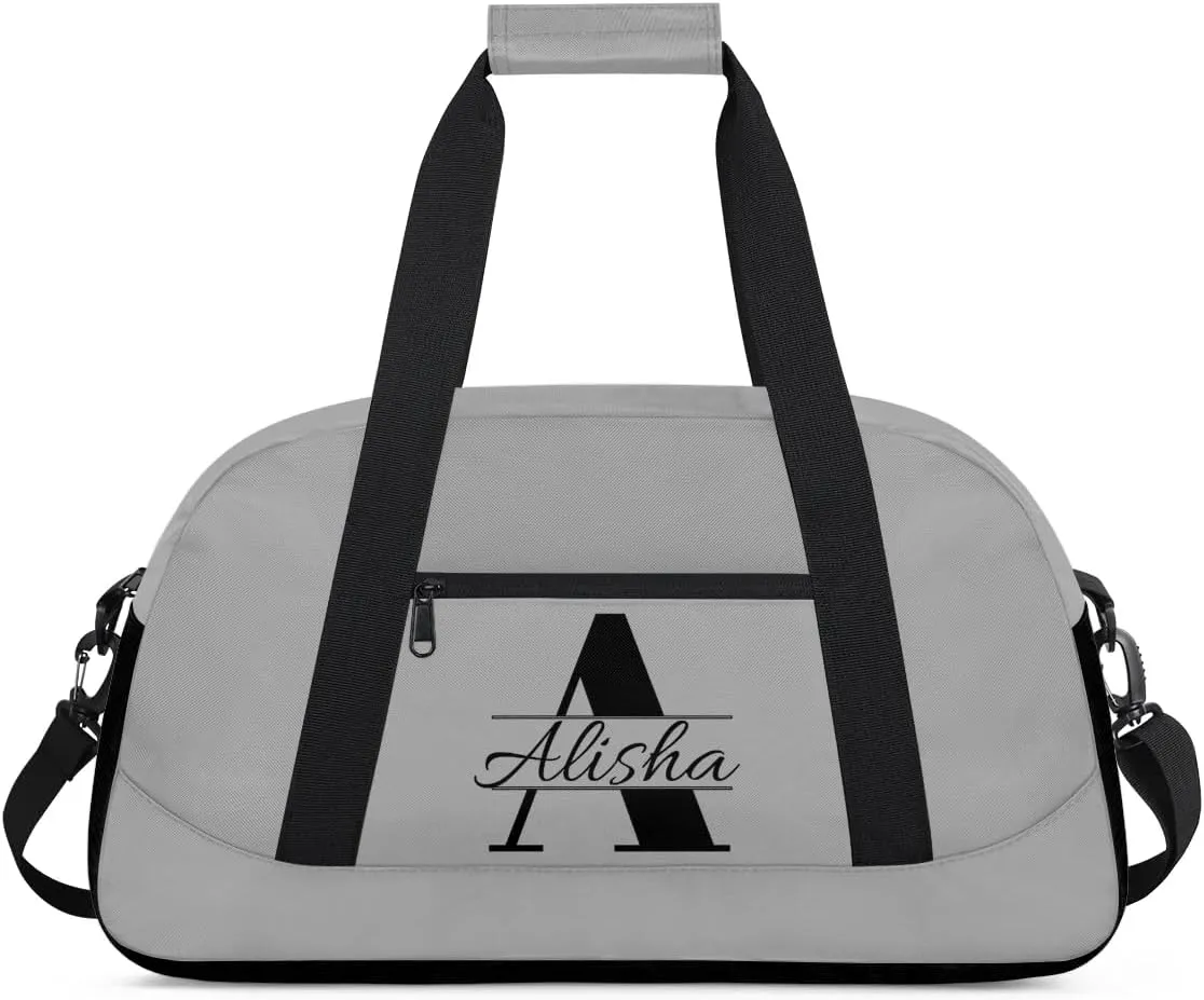 Dark Gray Personalized Duffel Bag, Custom Travel Bag with Name, Initial Weekender Overnight Bag Monogram Sport Gym Bags for Women Men