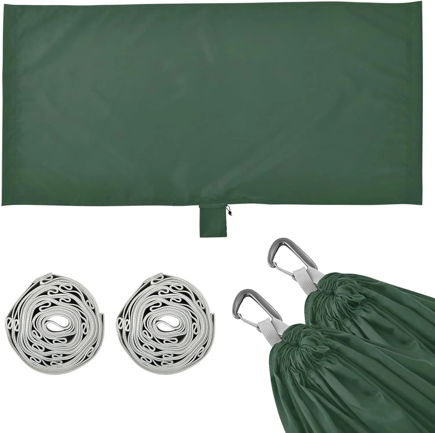 Dark Green Solid Color Camping Hammock, Single Portable Hammocks with Tree Straps & Attached Carry Bag, 330Lbs Capacity Perfect for Outside Indoor Hiking Beach Backpack Travel