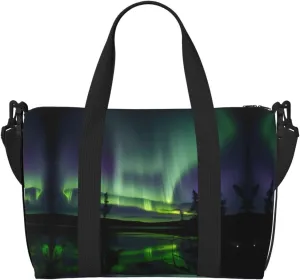 Dark Northern Lights print Travel Duffle Bag,Weekender Bags,Gym Duffel Bag,Luggage Duffle Overnight for Women Men