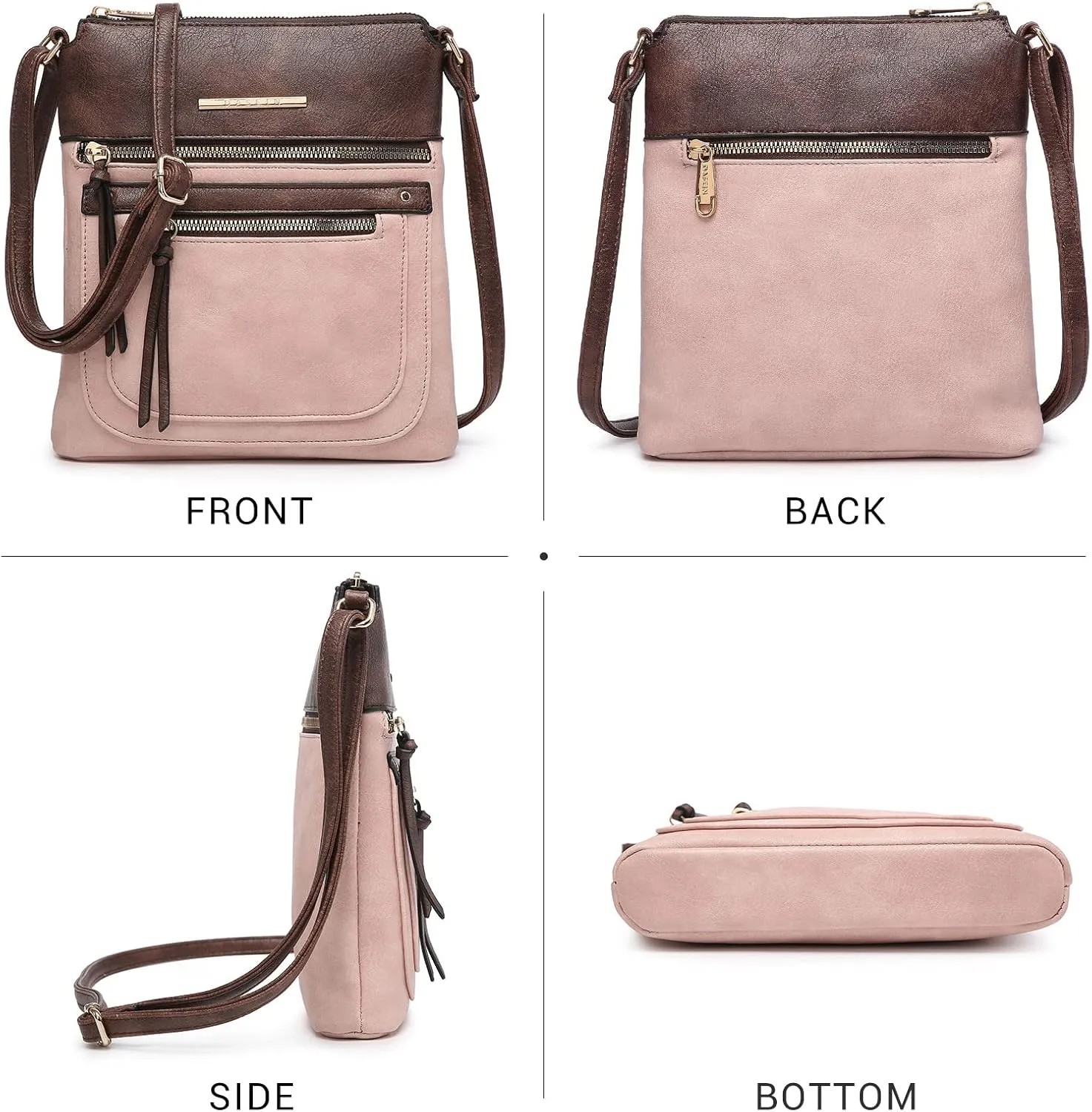 Dasein Crossbody Purse for Women Vegan Leather Shoulder Handbags Messenger Bags with Multi Zipper Pockets