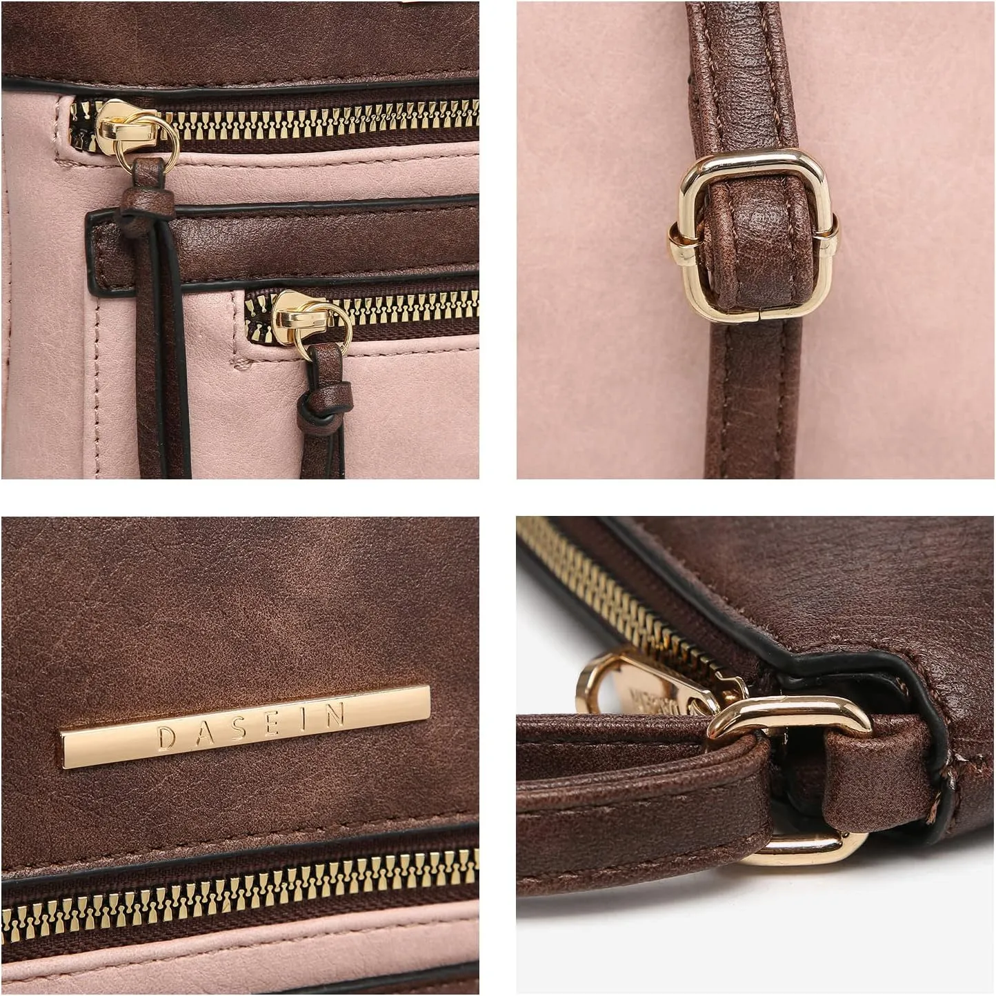 Dasein Crossbody Purse for Women Vegan Leather Shoulder Handbags Messenger Bags with Multi Zipper Pockets