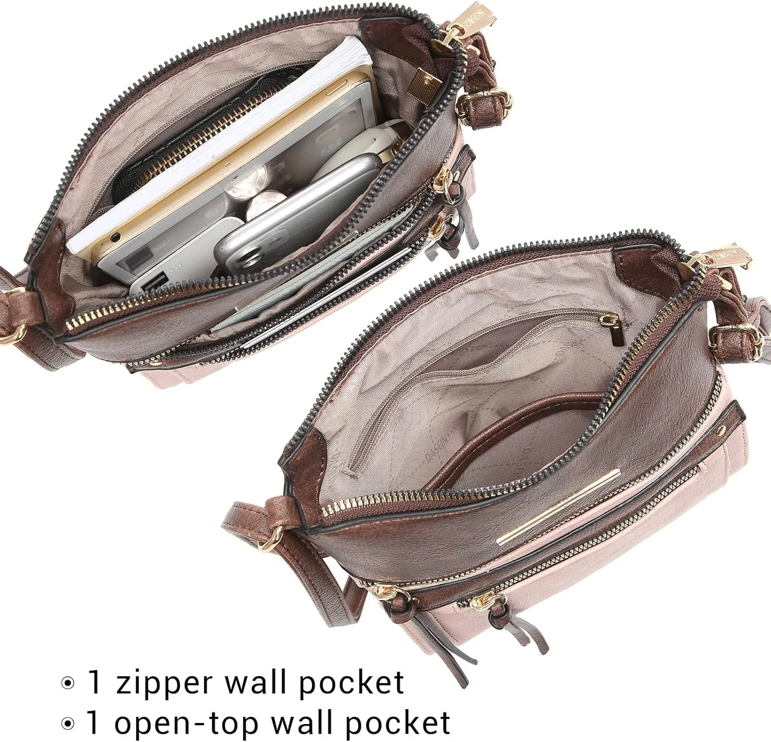 Dasein Crossbody Purse for Women Vegan Leather Shoulder Handbags Messenger Bags with Multi Zipper Pockets