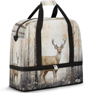 Deer Animal Foldable Travel Duffel Bag Overnight Weekender Bag with Shoes Compartment Sports Gym Bag for Men Women