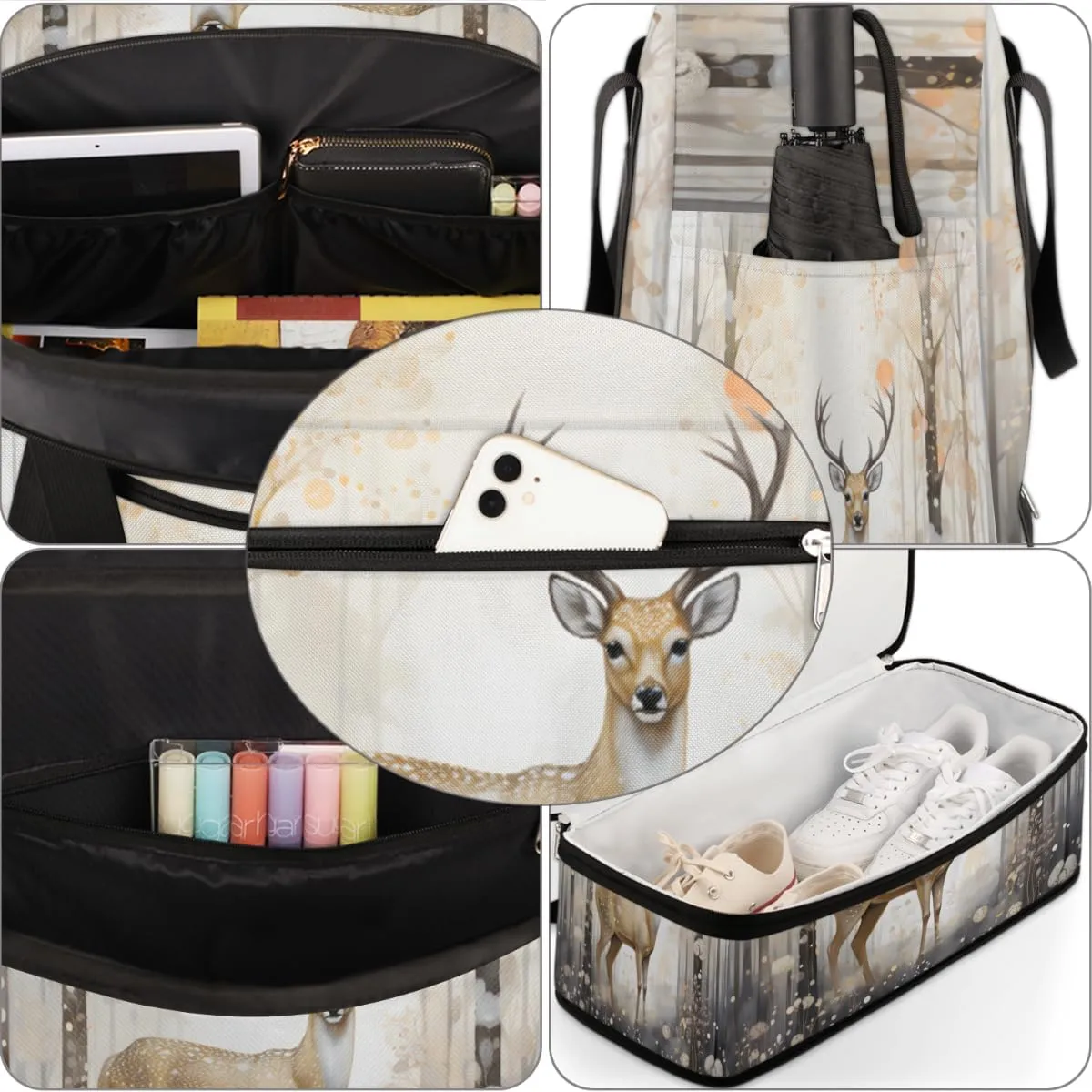 Deer Animal Foldable Travel Duffel Bag Overnight Weekender Bag with Shoes Compartment Sports Gym Bag for Men Women