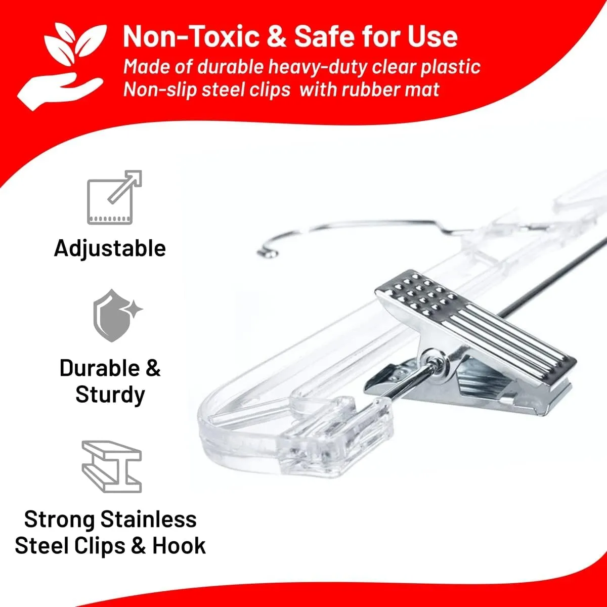 DEILSY™ Skirt Hanger Pants Hangers with Clips Hangers Shorts Hanger Clear Plastic Clothes Hangers with 2-Adjustable Clip Non-Slip Clothes Hangers Perfect for Pant, Pack of 12