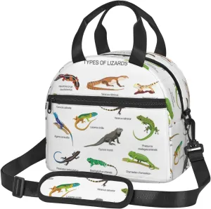 Different Types of Lizard Print Lunch Bag Adult Lunch Box for Women and Men with Adjustable Shoulder Adult Tote Bags