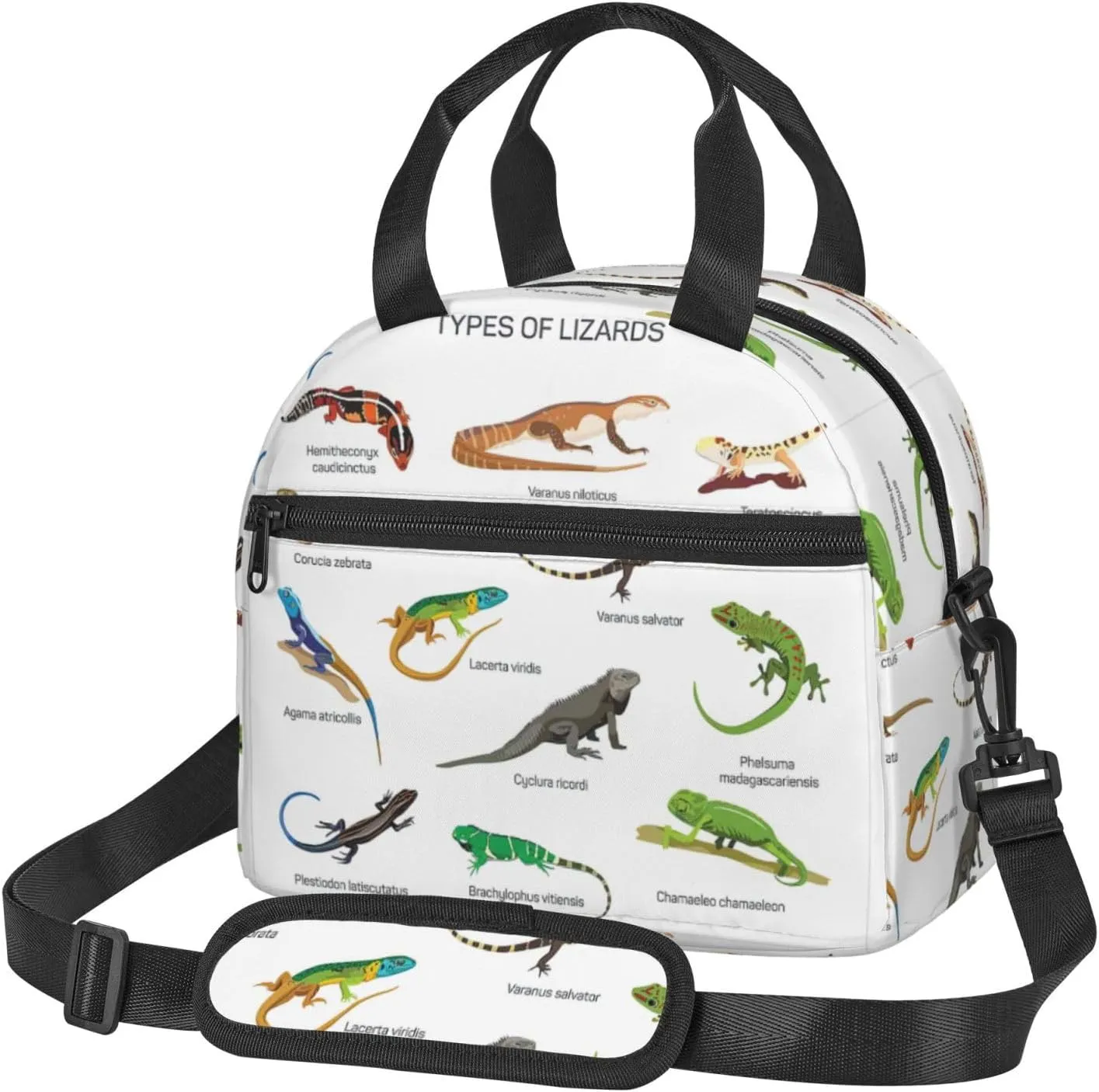 Different Types of Lizard Print Lunch Bag Adult Lunch Box for Women and Men with Adjustable Shoulder Adult Tote Bags