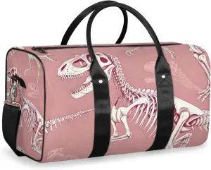 Dinosaur Skull Travel Duffle Bag for Women Men Gym Duffel Foldable Bag Waterproof Weekender Pink Bone Duffle Tote