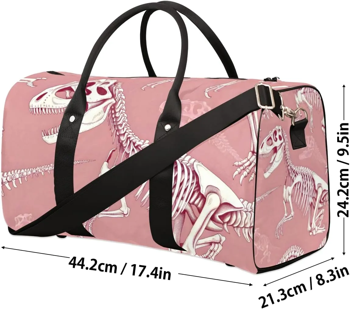 Dinosaur Skull Travel Duffle Bag for Women Men Gym Duffel Foldable Bag Waterproof Weekender Pink Bone Duffle Tote