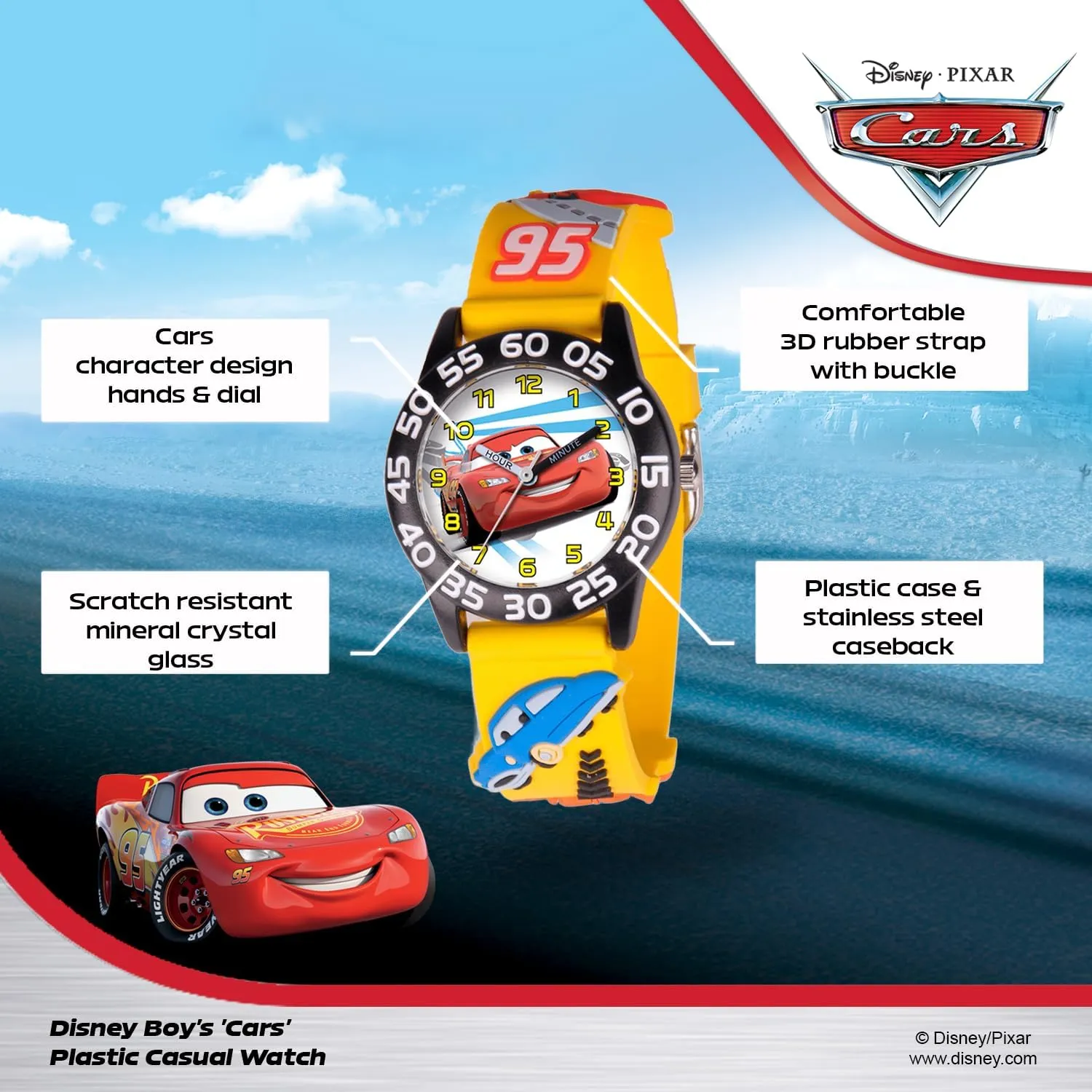 Disney Cars Kids' Plastic Time Teacher Analog Quartz 3D Strap Watch