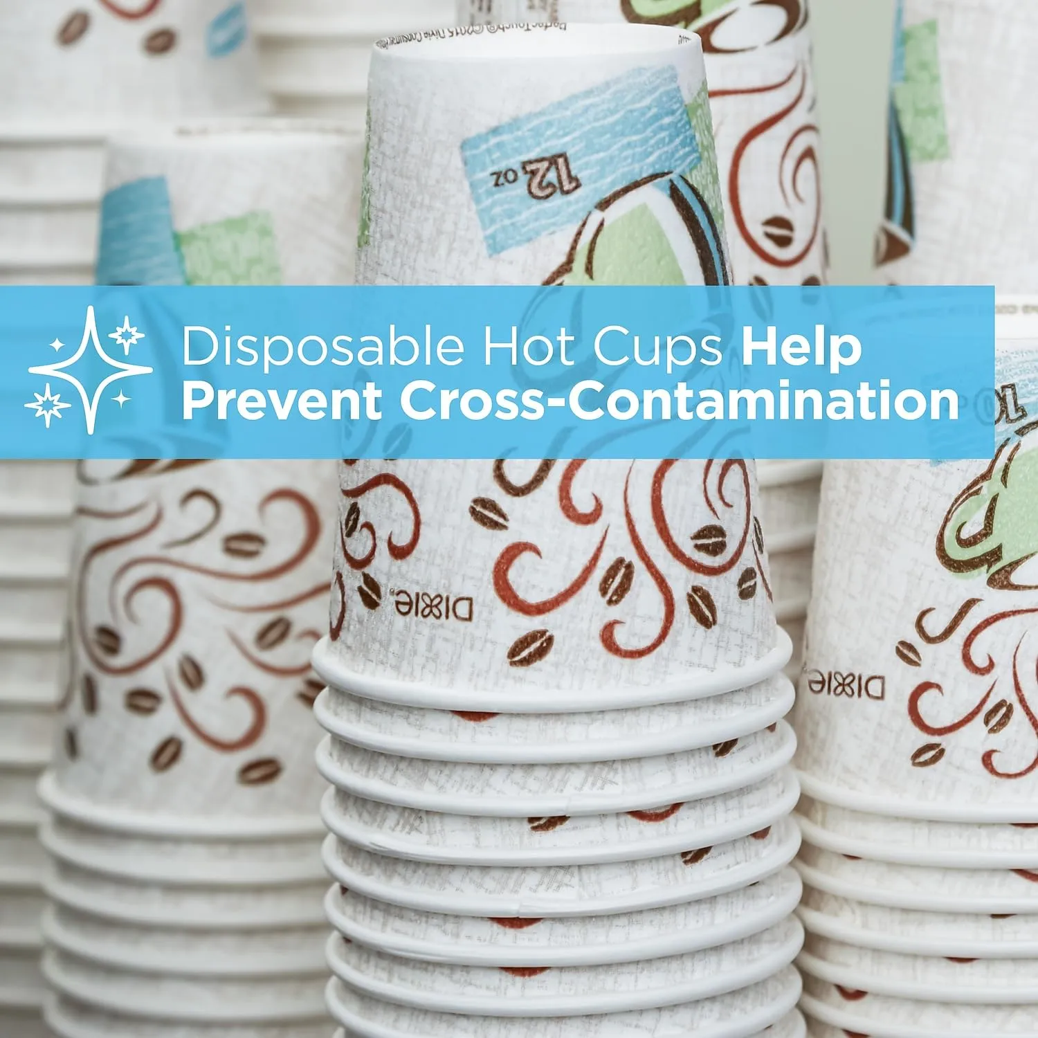 Dixie PerfecTouch 12 oz Paper Coffee Cups By GP PRO, Coffee Haze Design, 500 Count (25 Disposable Cups Per Sleeve, 20 Sleeves Per Case), 5342DX