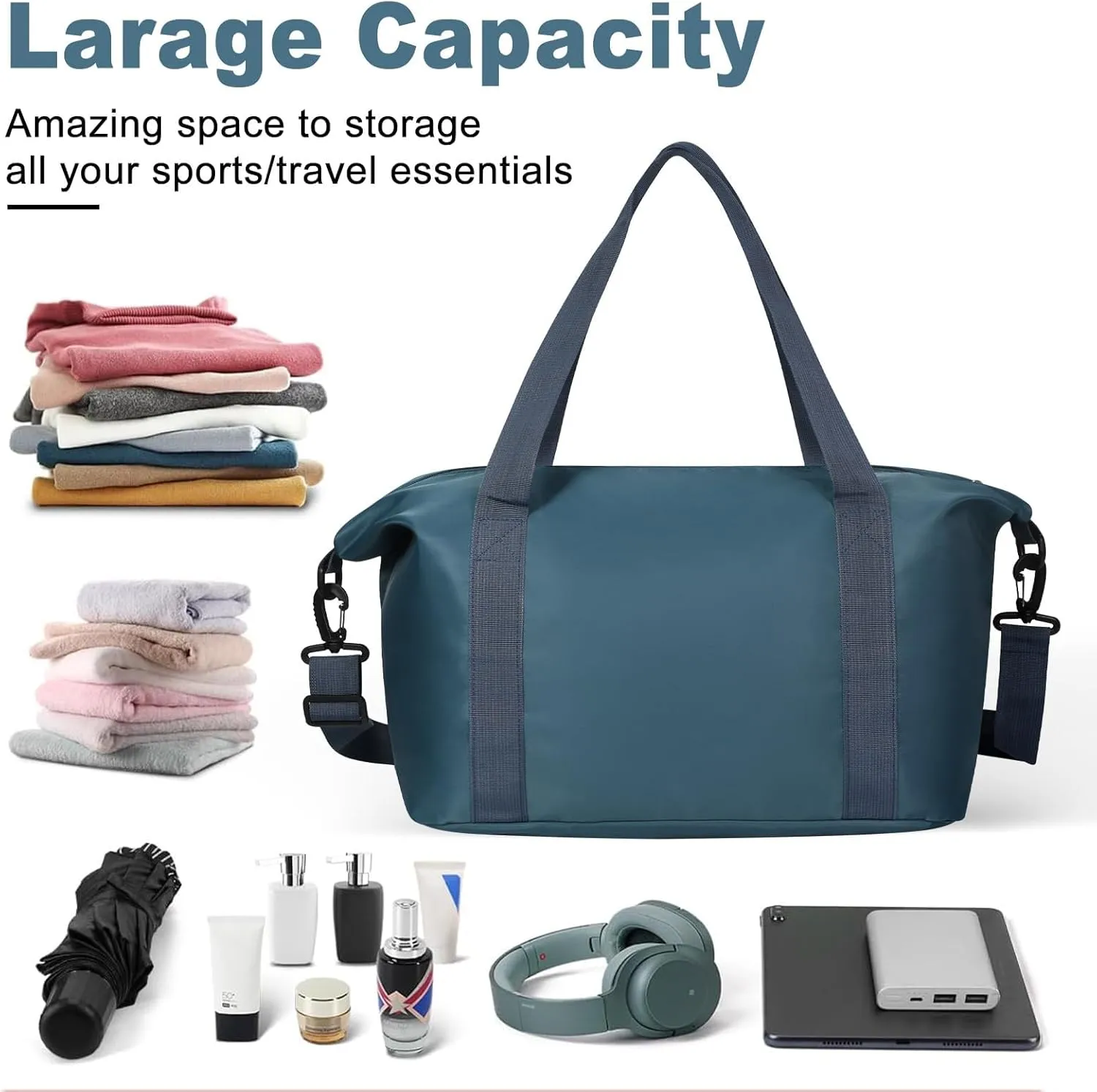 DMLuna Travel Duffel Bag, Tote Sports Gym Bag, Shoulder Overnight Weekender Bag for Women & Men, Hospital bag, Expandable Duffel Bag with Trolley Sleeve/Wet Pocket