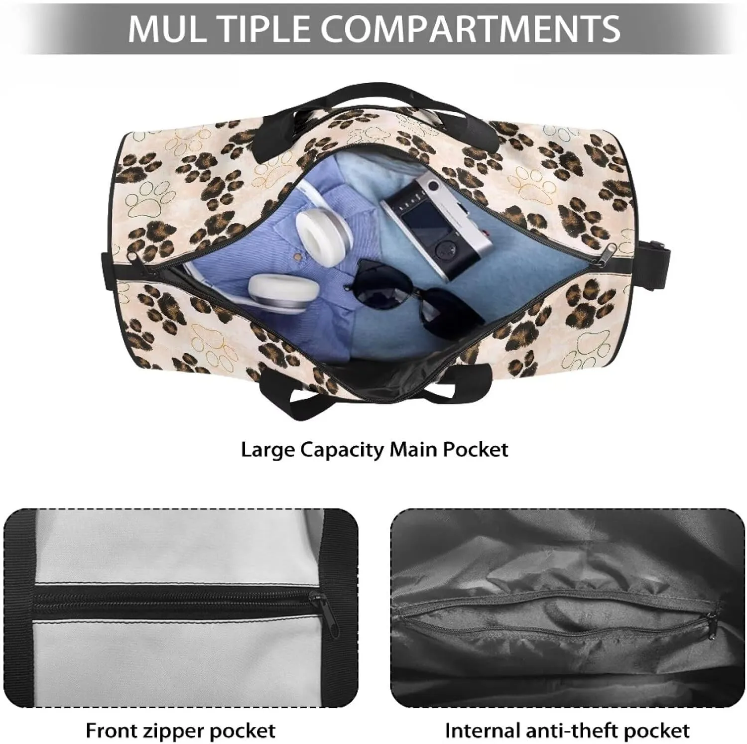 Dog Paw Print Duffle Bag Carry On Tote Bags for Women Hospital Bag for Labor and Delivery Travel Duffle Bag for Men Lightweight Weekender Overnight Tote Bag