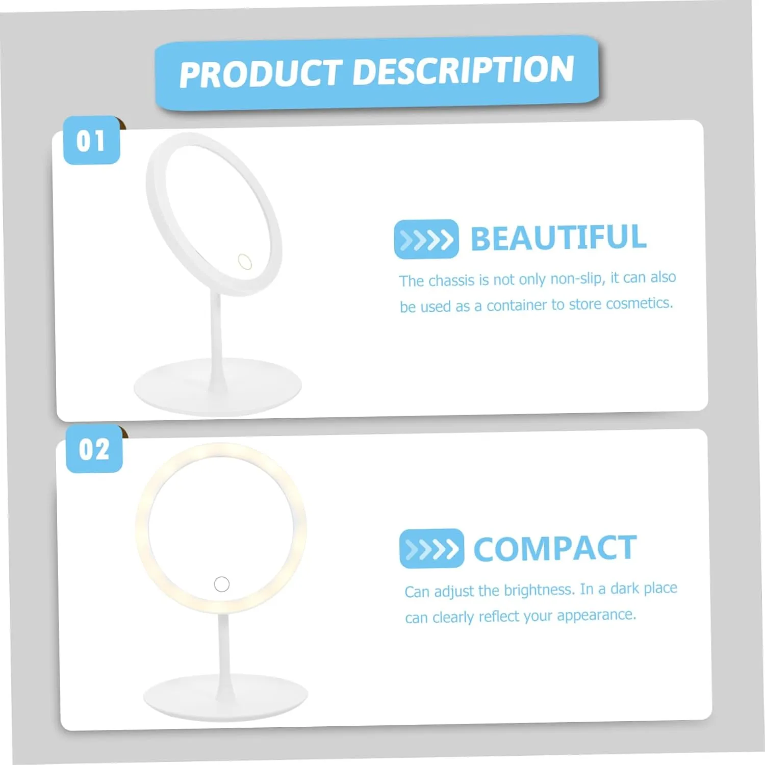 DOITOOL Led Makeup Mirror Usb Charging Portable Cosmetic Mirror Non- Base and Storage Tray Smart Lighted for Home and Travel Use