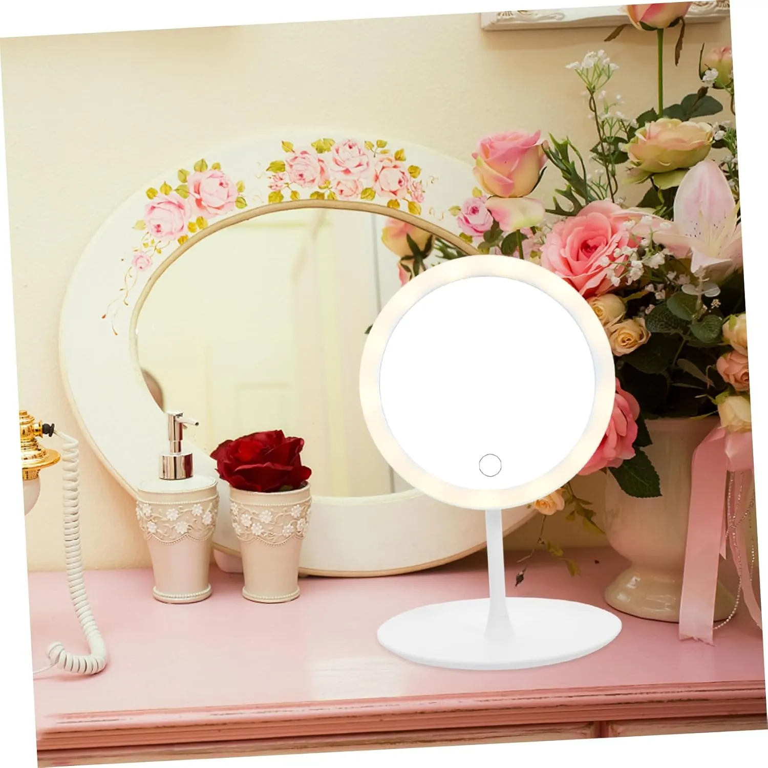 DOITOOL Led Makeup Mirror Usb Charging Portable Cosmetic Mirror Non- Base and Storage Tray Smart Lighted for Home and Travel Use