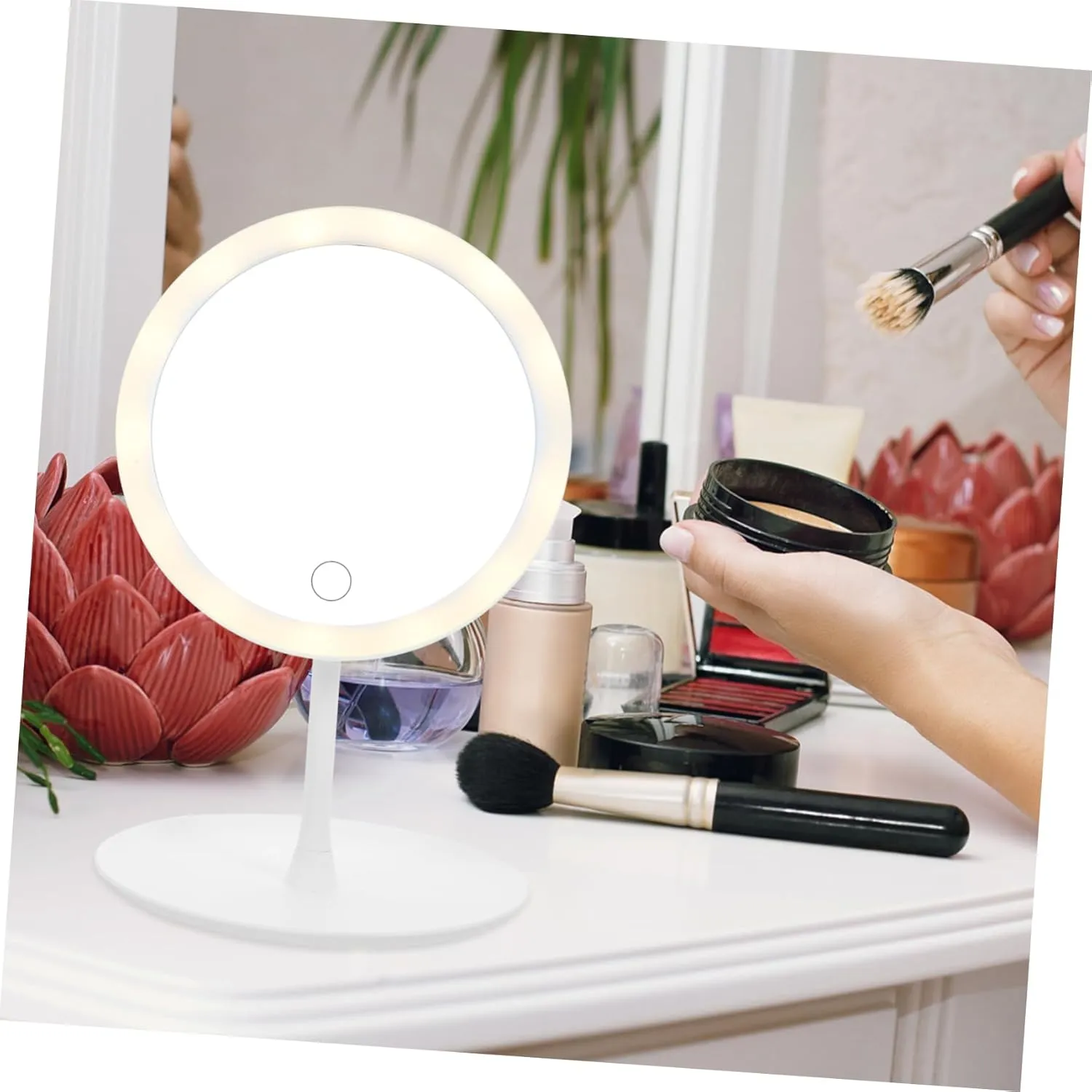 DOITOOL Led Makeup Mirror Usb Charging Portable Cosmetic Mirror Non- Base and Storage Tray Smart Lighted for Home and Travel Use