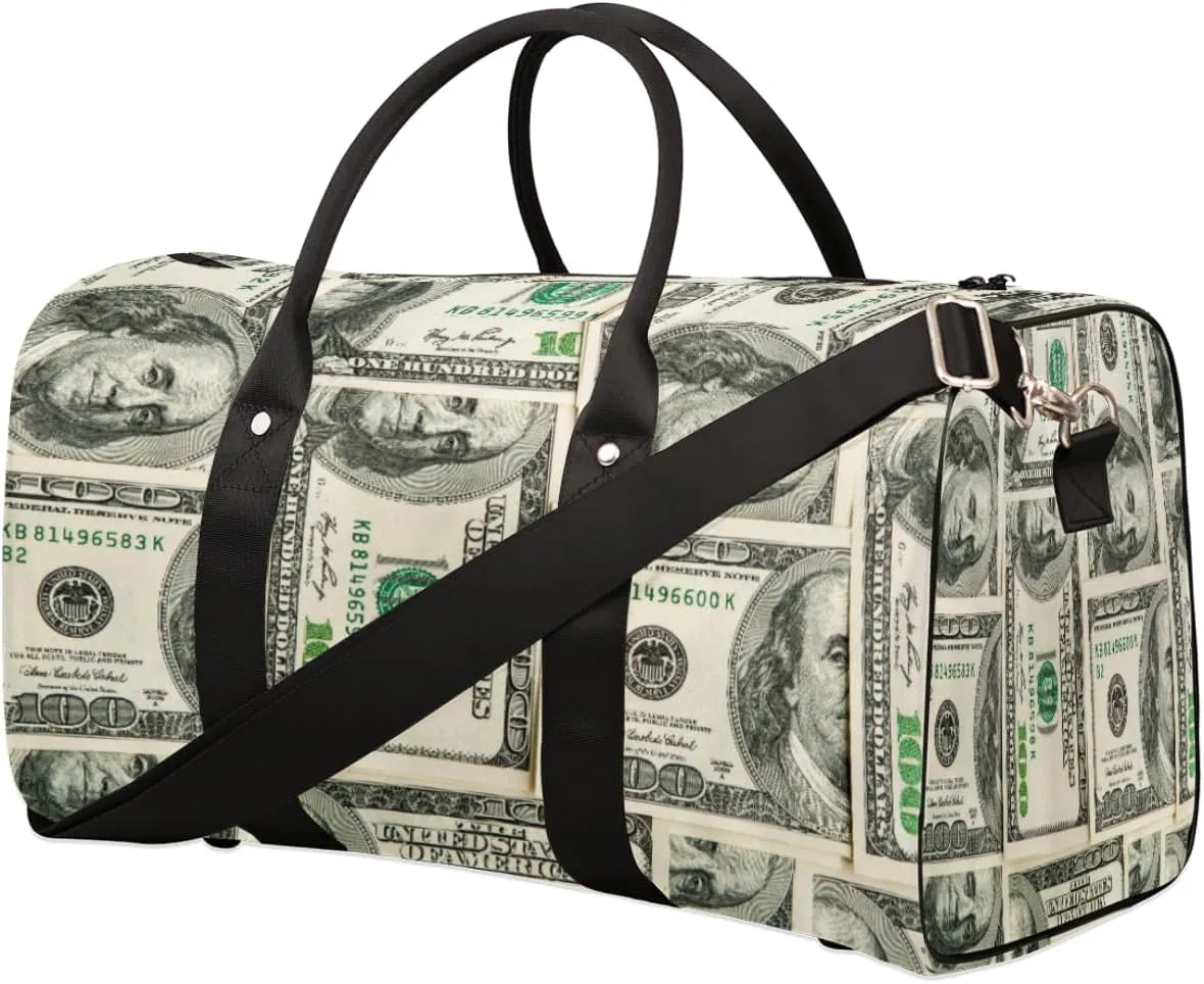 Dollar Billspacks Travel Duffel Bag, Wealth Sports Tote Gym Bag, Foldable Weekender Overnight Bag, Luggage Handle Bag for Women Men