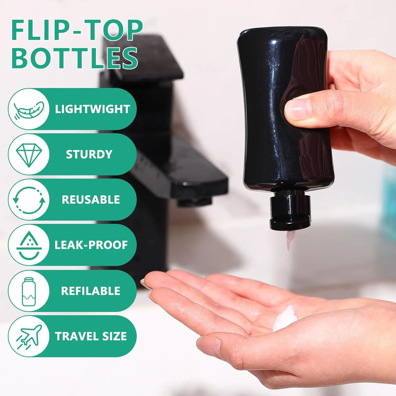 Domensi 36 Pcs 3.4 oz Travel Bottles with Flip Cap Plastic Travel Size Toiletries Bottles Portable Leak Proof Squeeze Containers Refillable Empty Cosmetic Containers for Liquid Shampoo Lotion(Black)