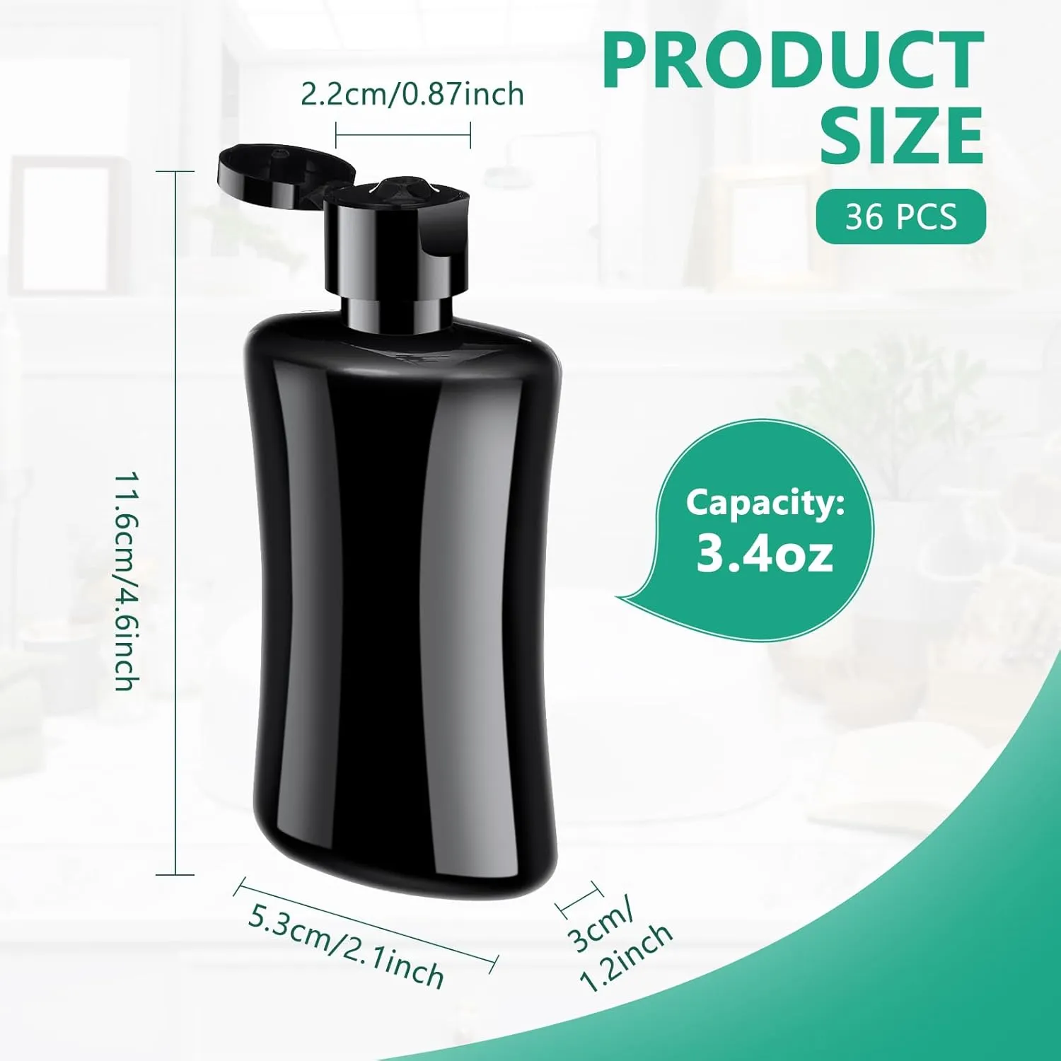 Domensi 36 Pcs 3.4 oz Travel Bottles with Flip Cap Plastic Travel Size Toiletries Bottles Portable Leak Proof Squeeze Containers Refillable Empty Cosmetic Containers for Liquid Shampoo Lotion(Black)