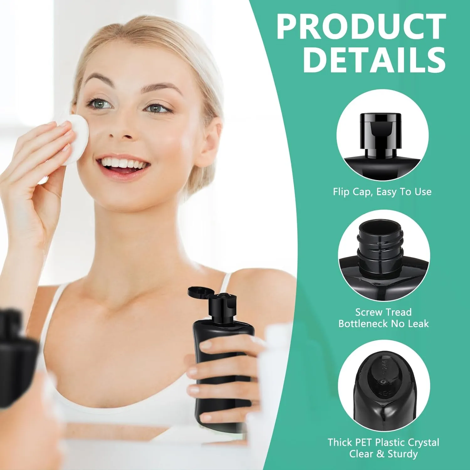 Domensi 36 Pcs 3.4 oz Travel Bottles with Flip Cap Plastic Travel Size Toiletries Bottles Portable Leak Proof Squeeze Containers Refillable Empty Cosmetic Containers for Liquid Shampoo Lotion(Black)