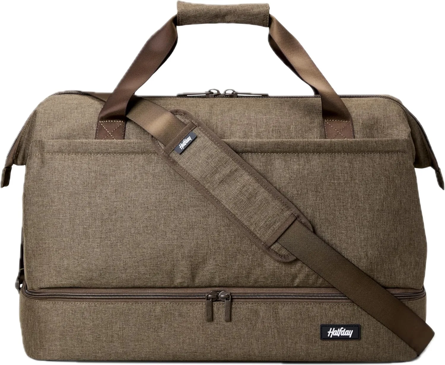 Double Decker Weekender Bag 40L Carry-On Duffel with Shoe Compartment, Water-Resistant, Foldable Travel Bag with Trolley Sleeve & Shoulder Strap – Dune