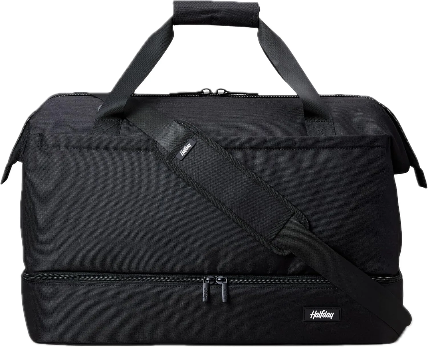 Double Decker Weekender Bag 40L Carry-On Duffel with Shoe Compartment, Water-Resistant, Foldable Travel Bag with Trolley Sleeve & Shoulder Strap – Jet