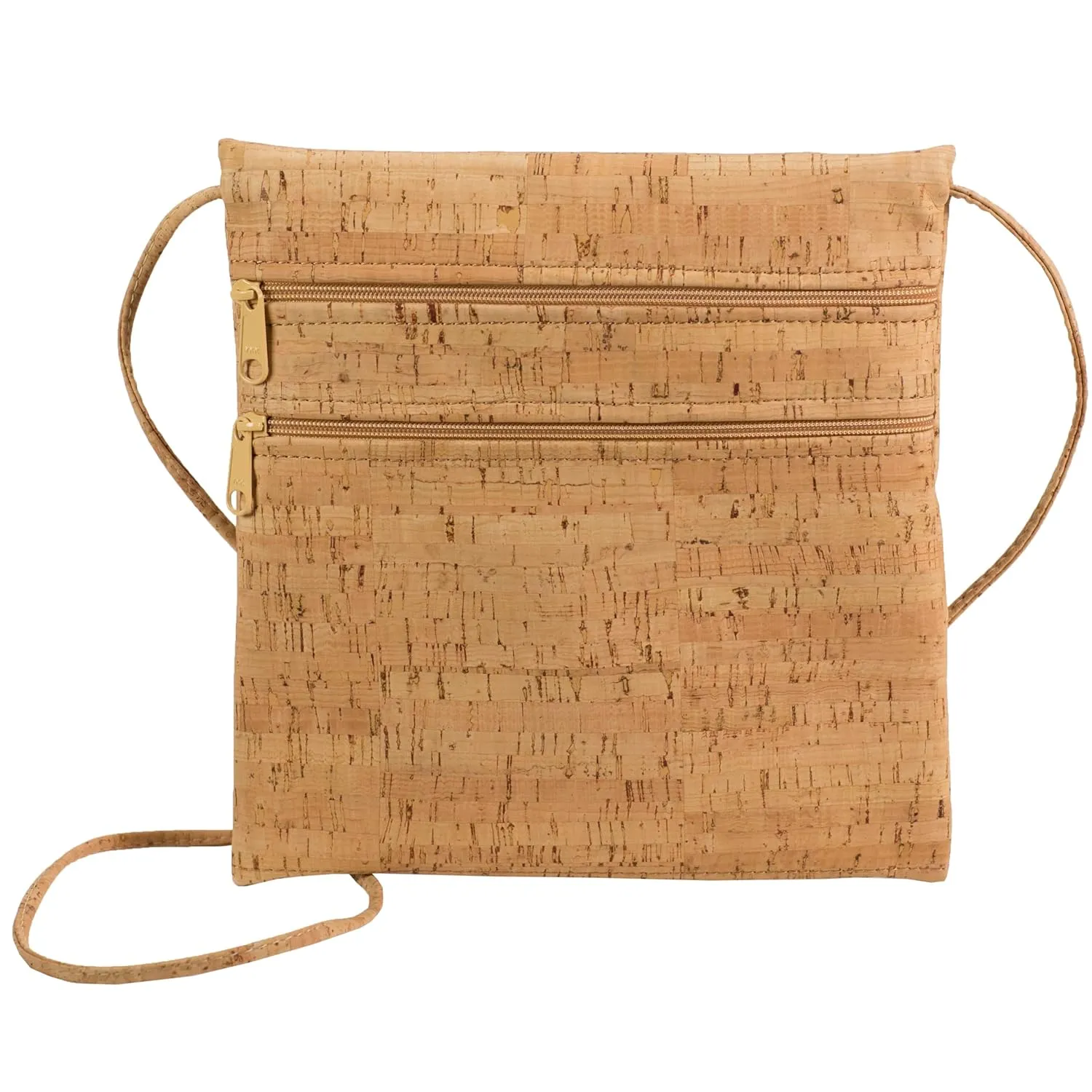 Double Zipper Pocket Cork Cross Body Bag with Natural Zipper