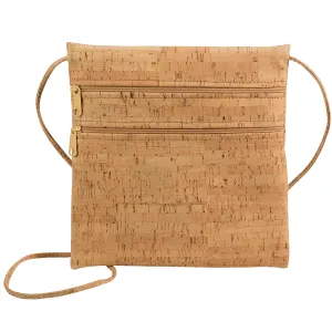 Double Zipper Pocket Cork Cross Body Bag with Natural Zipper