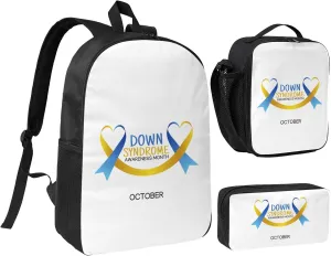 Down Syndrome Awareness Month Yellow Blue Ribbon Backpack Set Lightweight Laptop Backpack Lunch Bag with Pencil Case for Women Men Travel Work