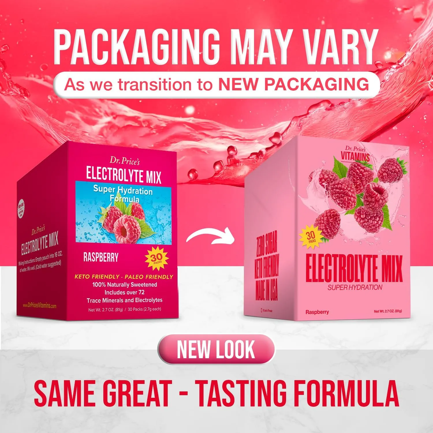 Dr. Price’s Electrolyte Mix | Sugar-Free Hydration Powder with 72  Trace Minerals | No Sugar, Fast-Dissolving Electrolytes Powder Packets | Raspberry (30 Packs)