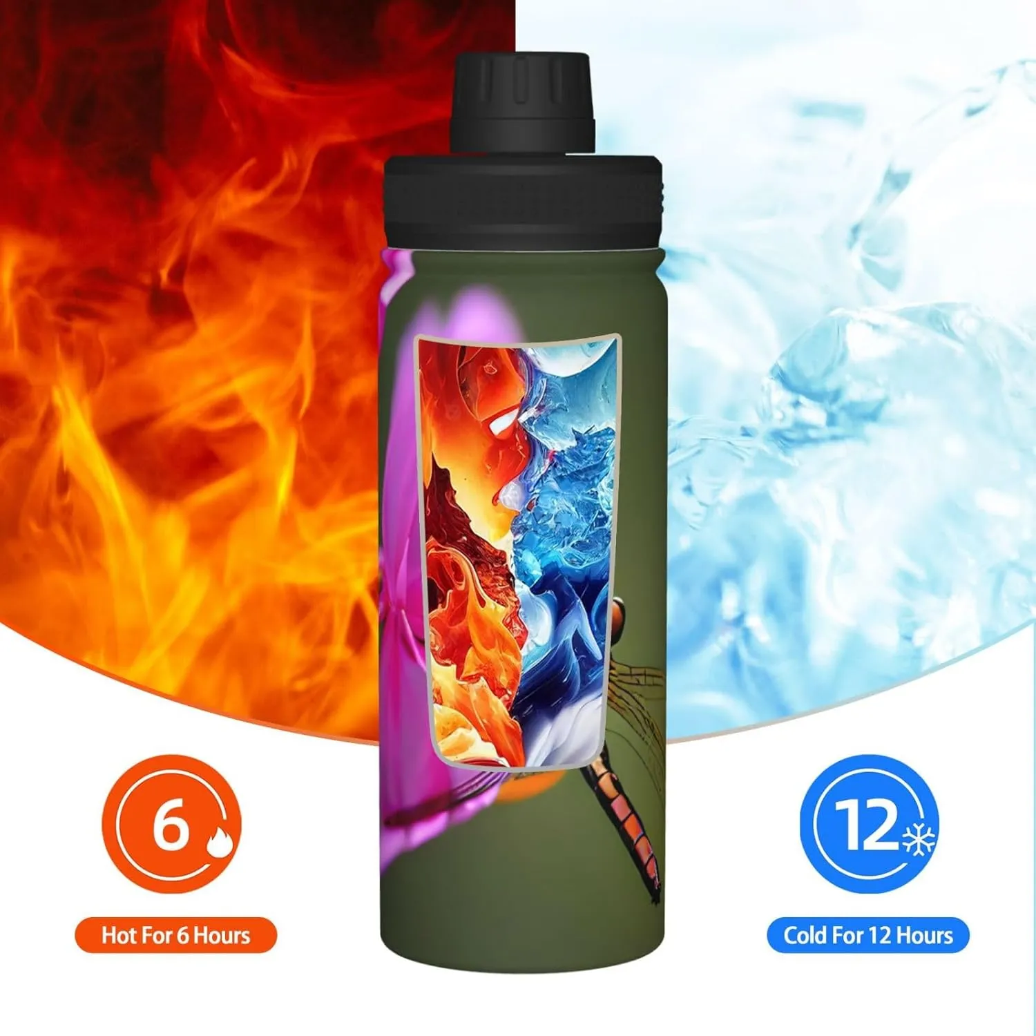 Dragonfly On The Flower 18oz Sports Insulated Bottle For Outdoor Activities,Your Ideal Companion Staying Hydrated