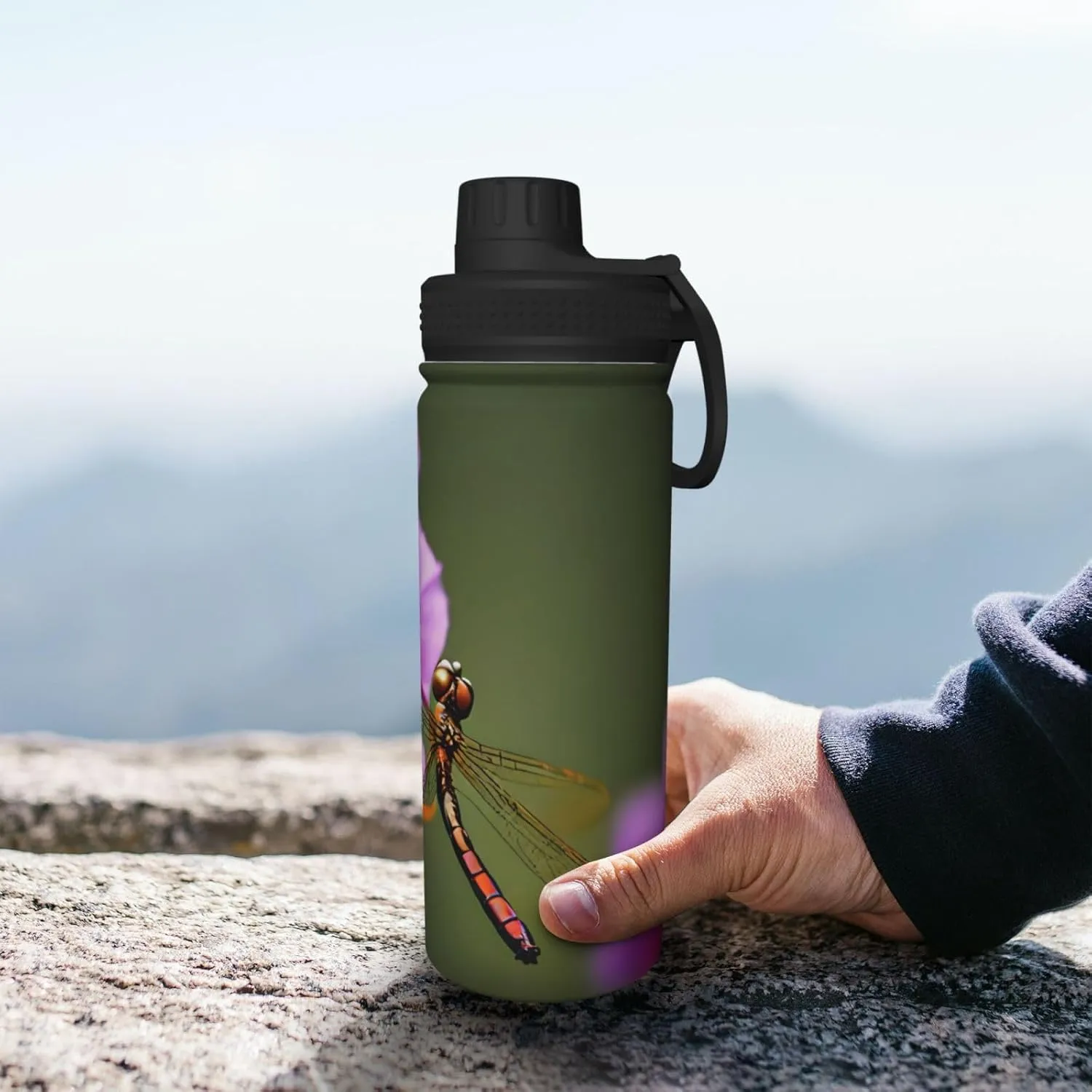 Dragonfly On The Flower 18oz Sports Insulated Bottle For Outdoor Activities,Your Ideal Companion Staying Hydrated