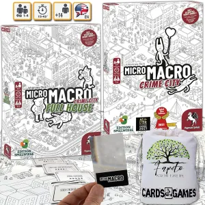 Drawstring Bag and Compatible Tokens Bundle with MicroMacro Crime City and Full House Board Games
