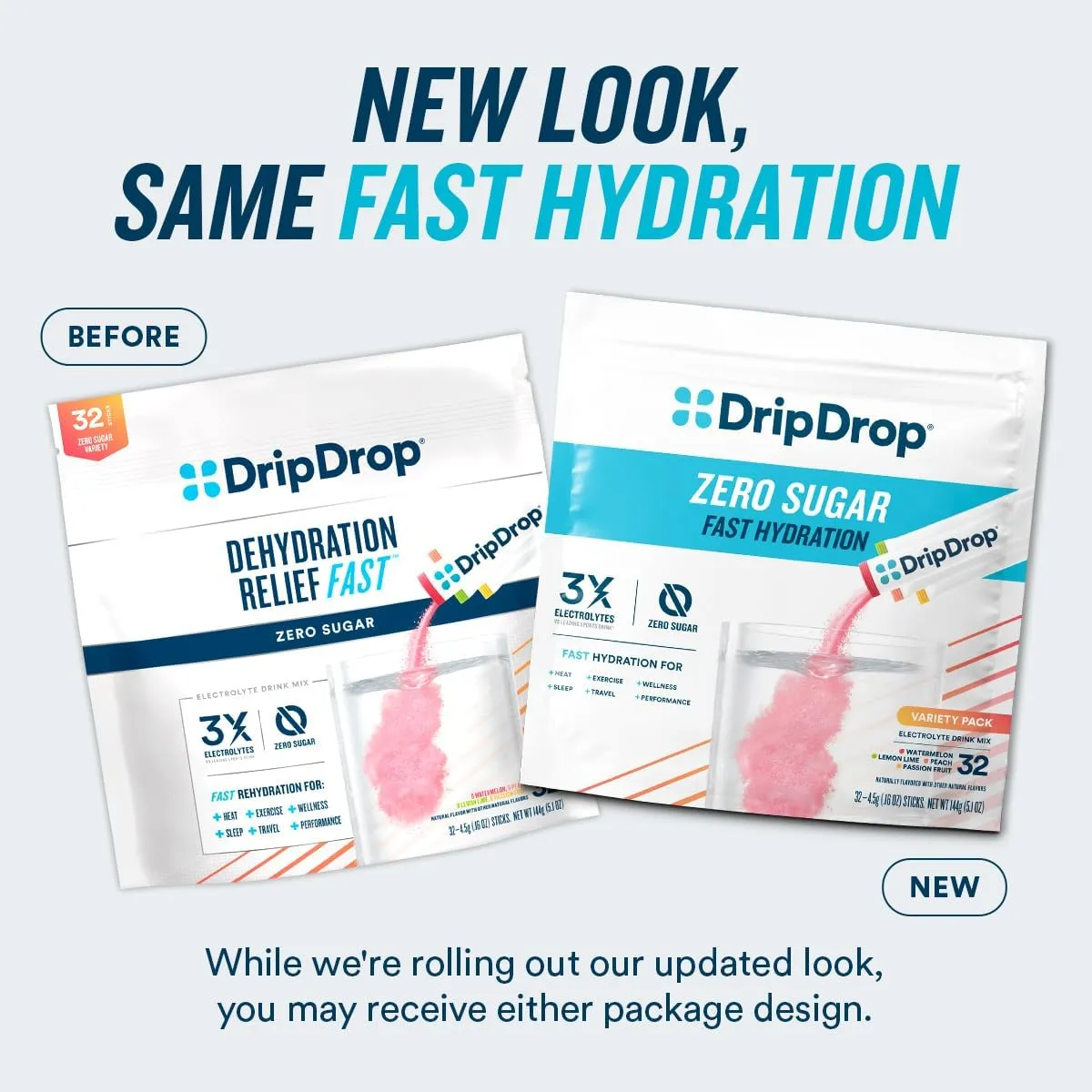 DripDrop Sugar Free Hydration Packets - Zero Passion Fruit - Single Serve Electrolytes Powder Drink Mix - Non-GMO, Gluten Free, Vegan - 32 Sticks