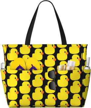 Ducky Beach Bag Women Tote Bag Pool Bag With Zipper For Gym Grocery Travel With Wet Pocket
