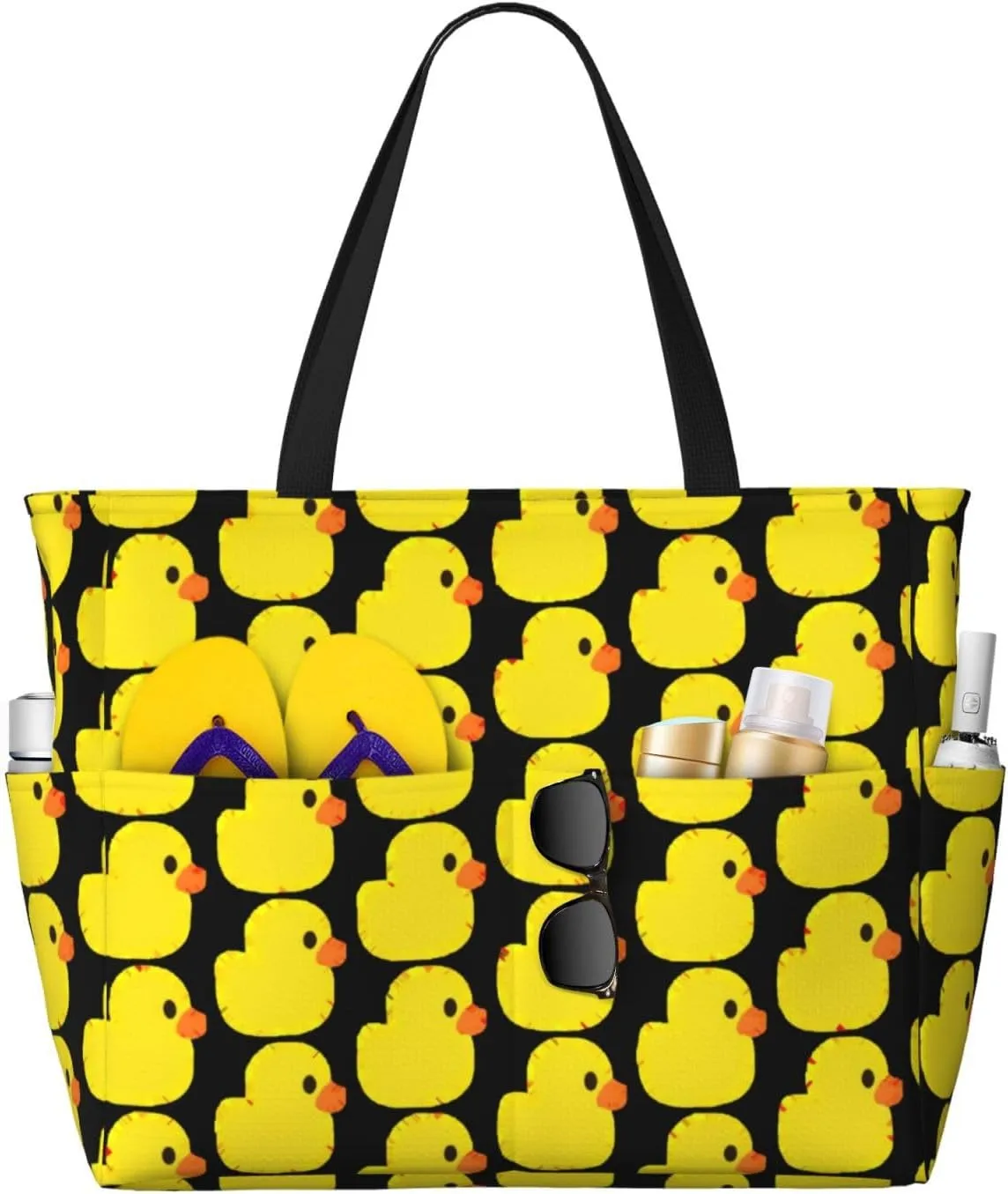 Ducky Beach Bag Women Tote Bag Pool Bag With Zipper For Gym Grocery Travel With Wet Pocket