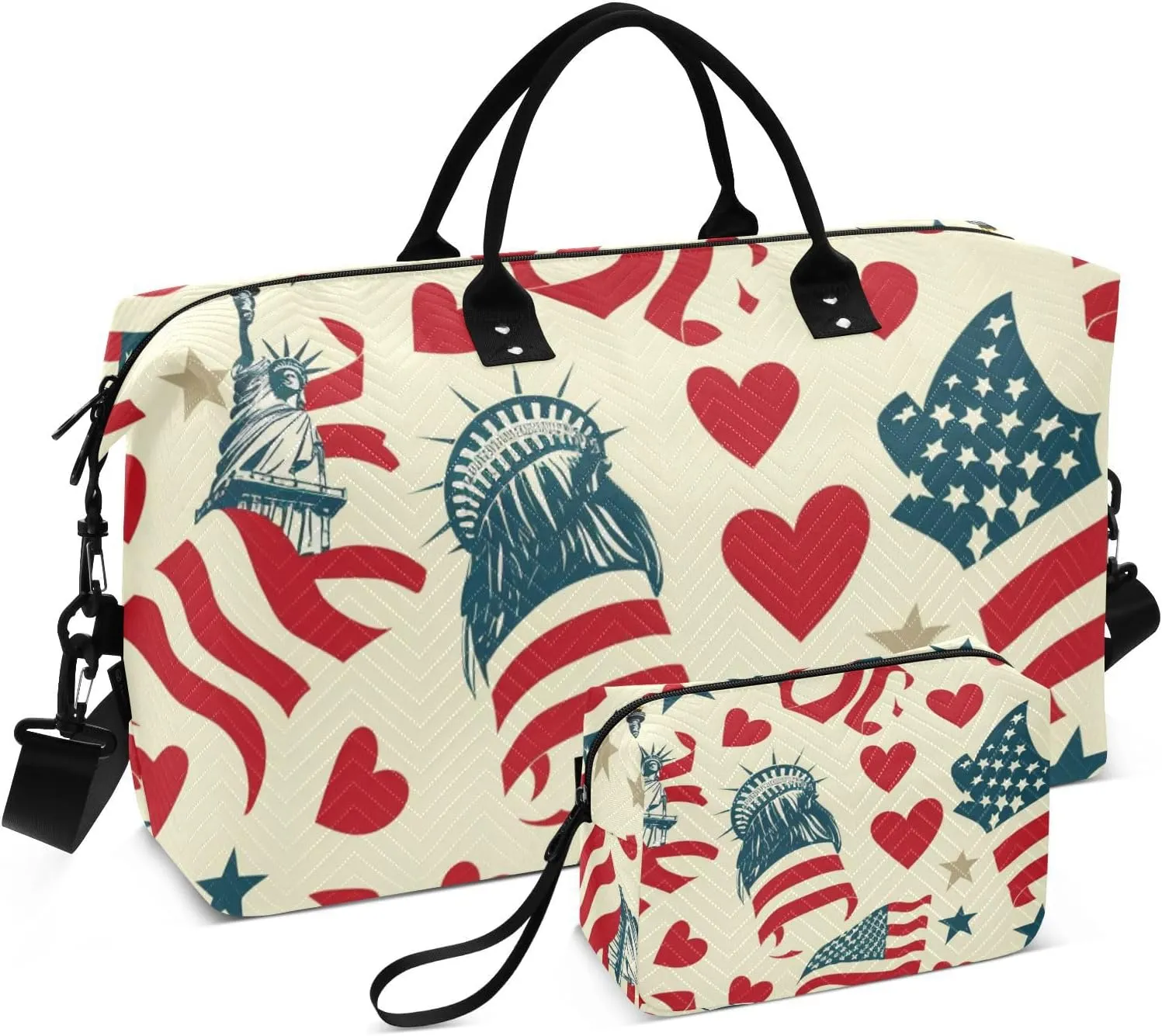 Duffel Bag Shoulder Weekender Overnight Bag Gym Sports Carry with Adjustable Strap for Sports Large Capacity Flag Goddess Of Liberty 4th Of July Independence Day