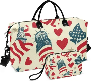 Duffel Bag Shoulder Weekender Overnight Bag Gym Sports Carry with Adjustable Strap for Sports Large Capacity Flag Goddess Of Liberty 4th Of July Independence Day