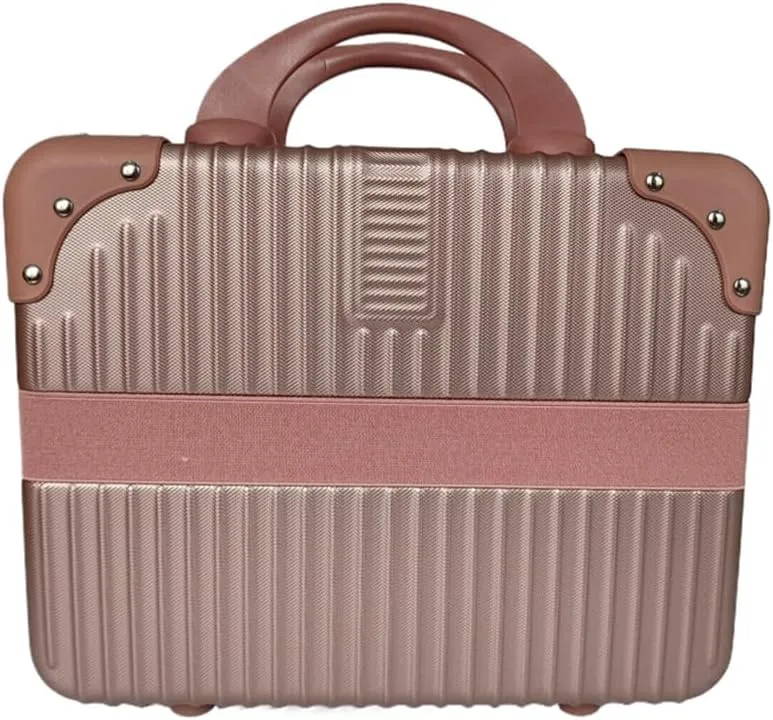 Ebonee Portable Makeup Travel Case, Hard Shell Cosmetic Suitcase, Small Hand Luggage with Elastic Band, Mini Carrying Makeup Case Cosmetic Bag Organizer for Camping Women Toiletry Jewelry (12 inch)