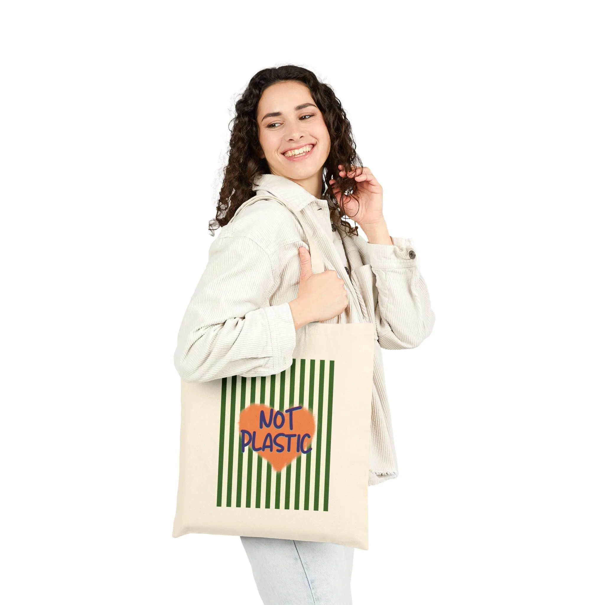 Eco-Friendly "Not Plastic"  Cotton Canvas Tote Bag, GREEN