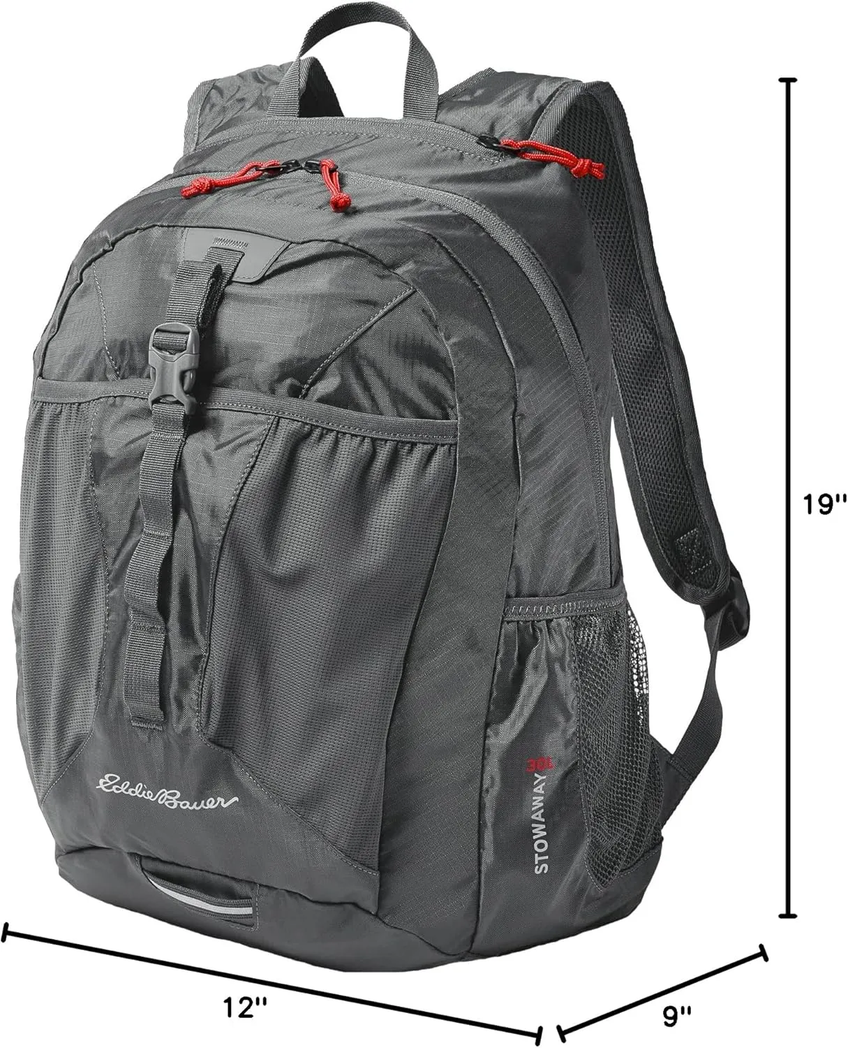Eddie Bauer Stowaway Packable Backpack-Made from Ripstop Polyester, Dark Smoke, 30L