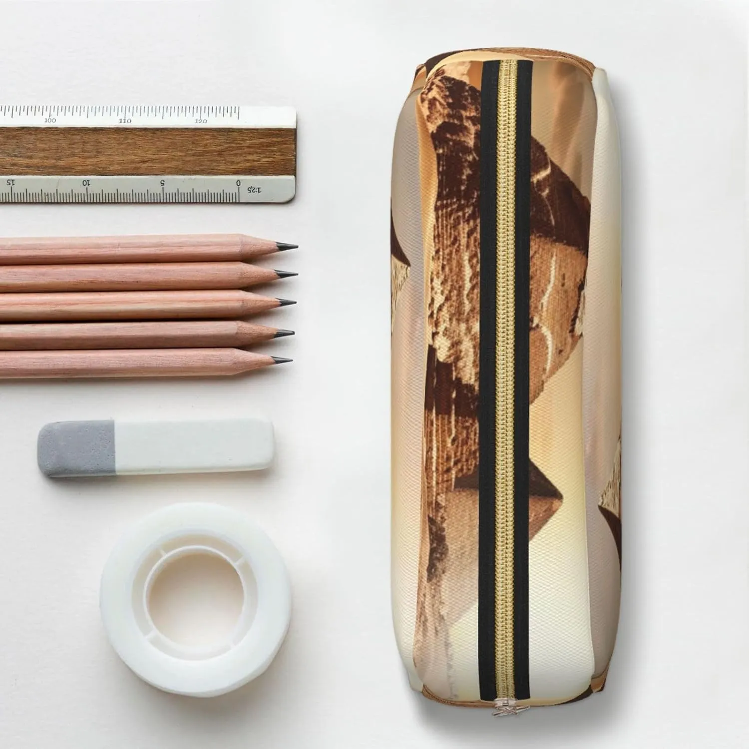 Egyptian Pyramid in Desert Makeup Bag Travel Toiletry Bag Big Pencil Bag for Women Men Leather Zipper Coin Pouch Purse