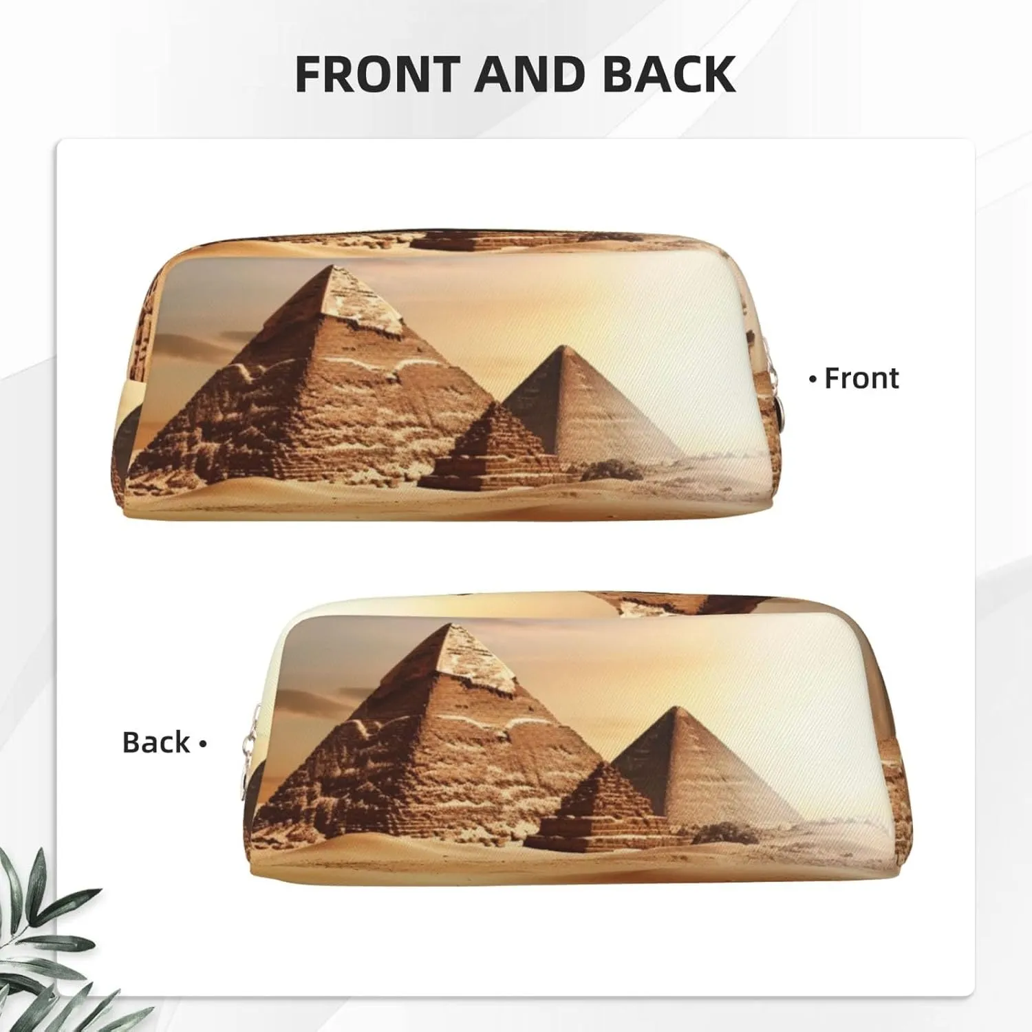 Egyptian Pyramid in Desert Makeup Bag Travel Toiletry Bag Big Pencil Bag for Women Men Leather Zipper Coin Pouch Purse