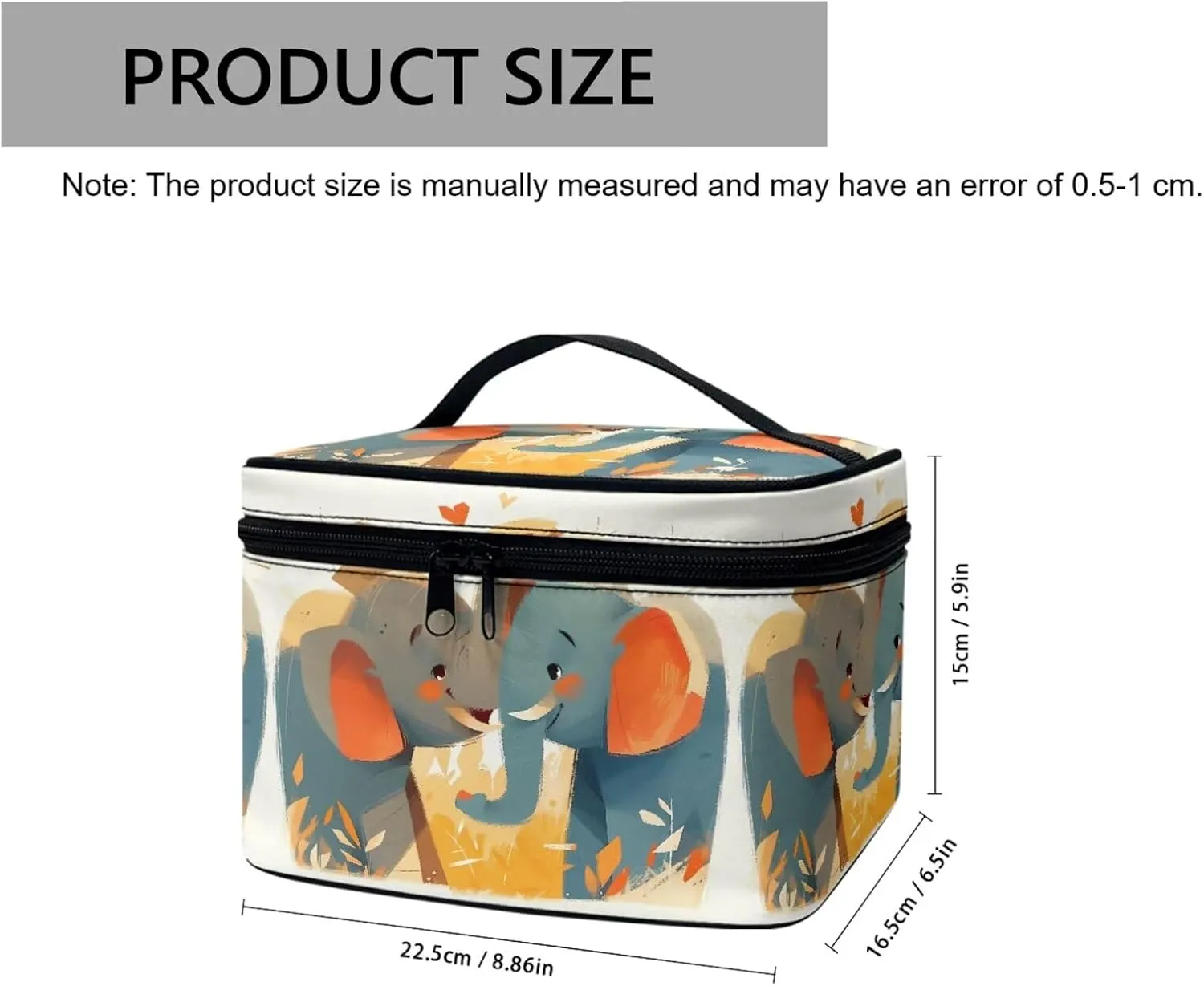Elephant Lover Print Large Portable Cosmetic Makeup Travel Organizer for Women, Cartoon Animal Couples Make up Organizer Toiletry Bag with Handle