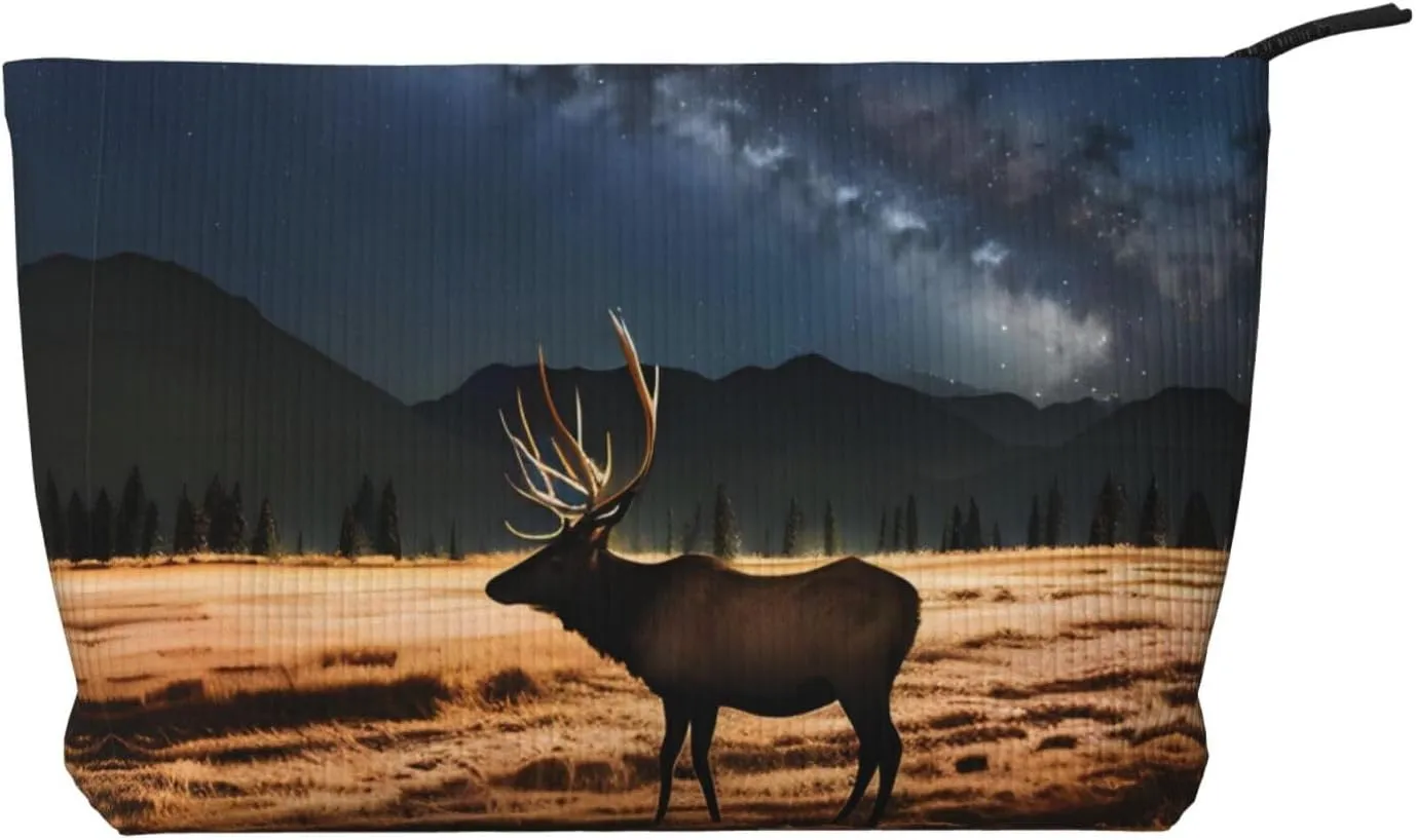 Elk in the meadow Printed corduroy cosmetic bag - travel essential cosmetic storage bag
