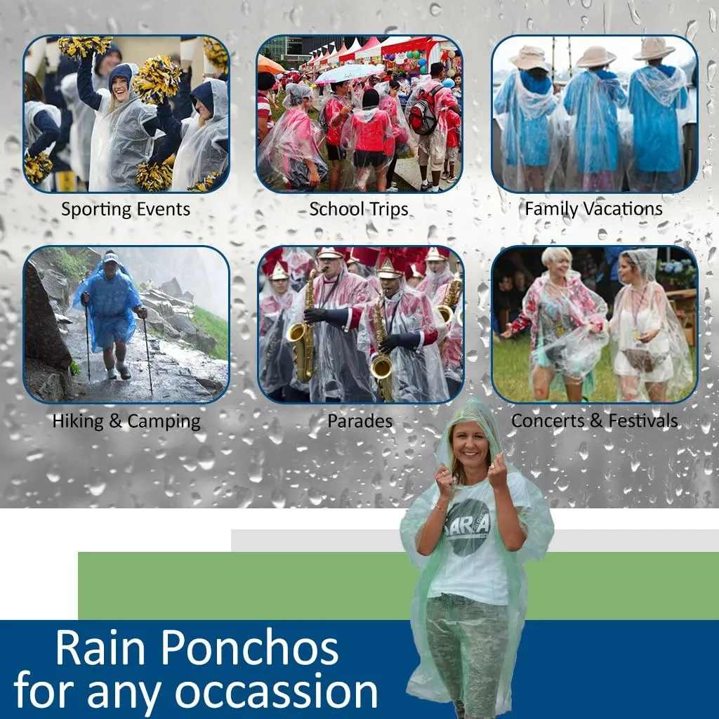 Emergency Disposable Rain Ponchos 8 Colors - (Sold in 5, 10, 30, or 200 Packs)